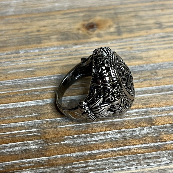 Intricate Lotus Blossom Ring with Floral & Scroll Design Size 7 - Picture 2 of 7